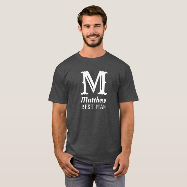 Name Masculine Monogrammed Groomsman Wedding Grey T-Shirt (Front Full)