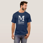 Name Masculine Monogrammed Groomsman Wedding Navy  T-Shirt<br><div class="desc">Classic,  simple,  Wedding,  name t-shirt. Perfect for groomsman. Personalise it with your initial and name.</div>