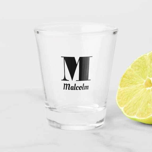 Name Masculine Monogrammed Weddings Groomsman  Shot Glass (Front)