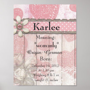 Name meaning keepsake nursery Karlee Poster