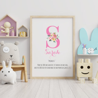 Name Meaning Monogram Watercolor Flower Poster