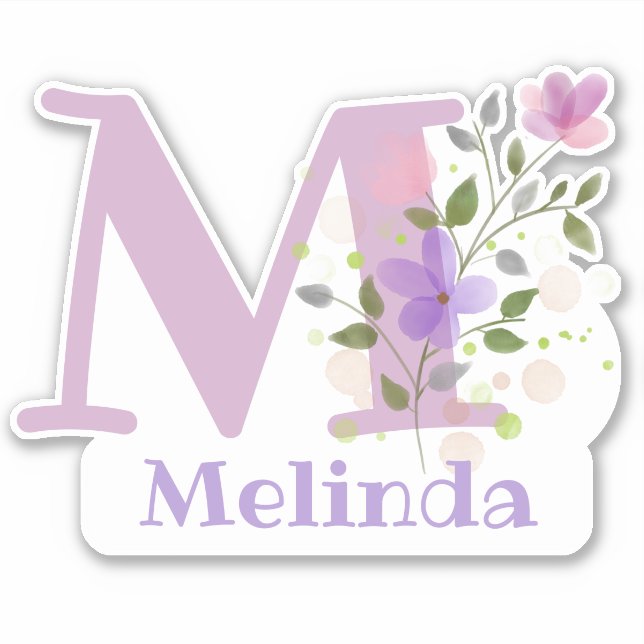 Name Melinda & Initial with Floral Design (Front)