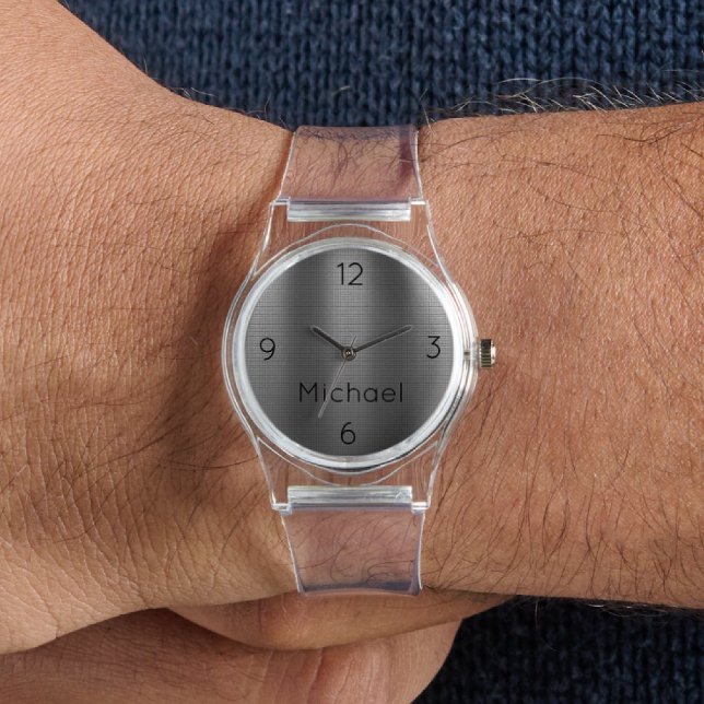 Name, Men's Metal Grid Effect Clear Silicone Watch (Creator Uploaded)
