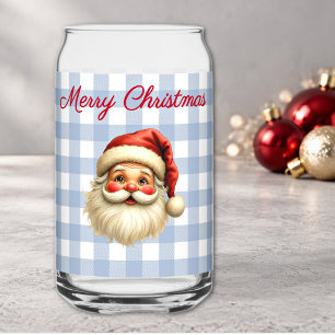 Name, Merry Christmas Charming Santa Claus Can Glass