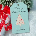 Name, Merry Christmas Mid-Century Retro Tree Gift Tags<br><div class="desc">Merry Christmas on light teal blue background and simple mid-century modern Christmas tree decorates this personalised gift tag. Easily change text and name using the Template provided. The back is blank, light teal blue and the twine is grey. Tags are 3.5" x 2" and sold in sets of 10. Choice...</div>
