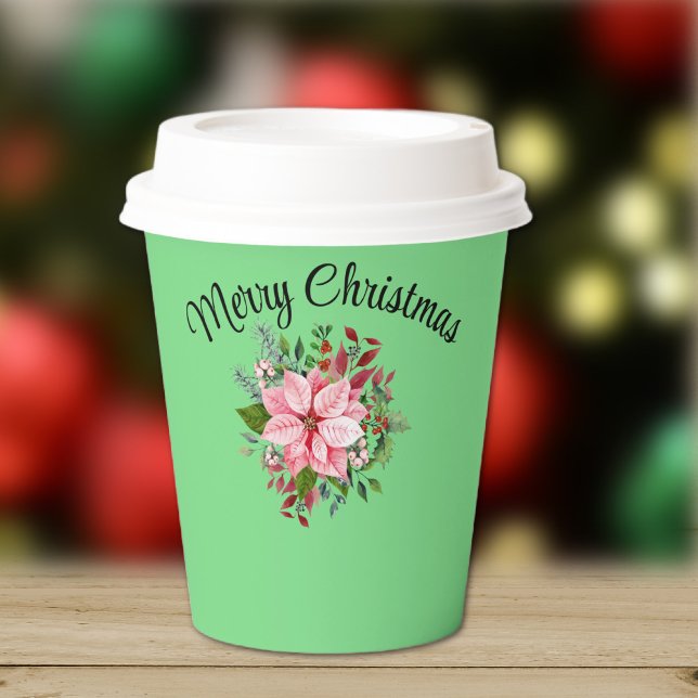  Name Merry Christmas Pink Poinsettia Bouquet 8oz Paper Cups (Creator Uploaded)