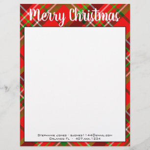 Name Merry Christmas Red/Green Tartan Plaid Custom Letterhead