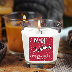 Name, Merry Christmas Red & White Stars Square Sticker