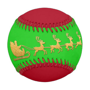 Name Merry Christmas Santa Reindeer Red GreenGold Baseball