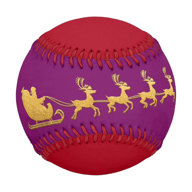  Name Merry Christmas Santa Reindeer Red Purple Baseball (Front)