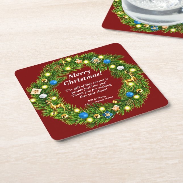 Name Message, Company Business Office Christmas  Square Paper Coaster (Angled)