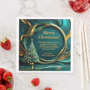 Name Message Company Green Gold Christmas Tree Napkin