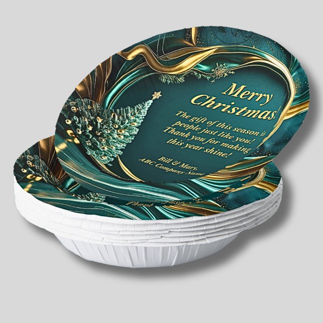 Name Message Company Green Gold Christmas Tree  Paper Plate (Creator Uploaded)