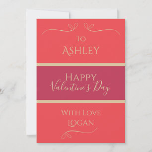 Name Minimal Hot Pink Red Gold Valentines Day  Holiday Card
