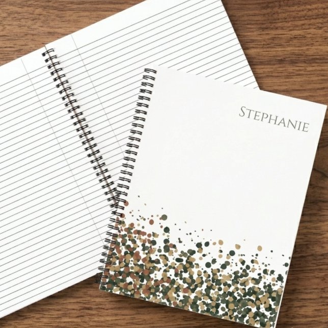 Name Minimalist Earth Tone Confetti Notebook (A modern earth-tone dot spiral notebook, perfect as a thoughtful birthday gift.)
