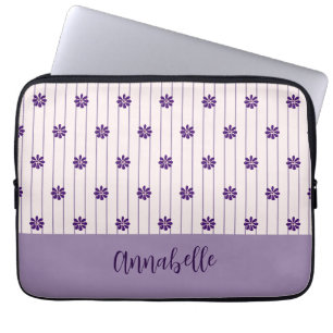 Name Modern Blush & Violet Stripes Floral Pattern Laptop Sleeve