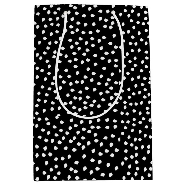Name Modern Cute Polka Dot Black and White Medium Gift Bag (Front)