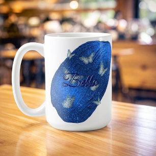 Name Modern Shining Royal Blue with Butterflies Coffee Mug