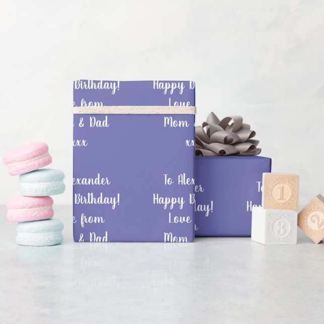 Name Modern Typography Periwinkle Happy Birthday Wrapping Paper (Baby Shower)