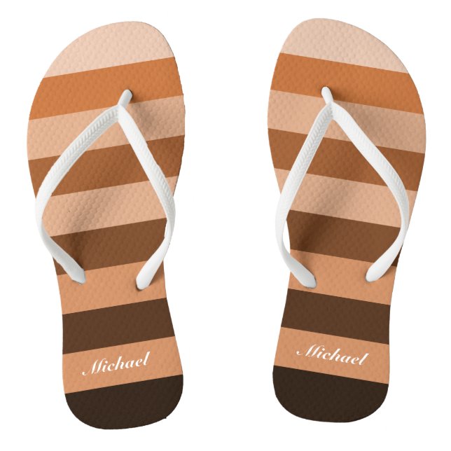 Name Monochrome Brown Block Stripes Pattern Thongs (Footbed)