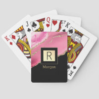 Name & Monogram Black & Gold Box Pink & Gold Agate