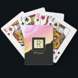 Name & Monogram Black & Gold Box Pink & Gold Agate Playing Cards<br><div class="desc">Personalise your name in gold and monogram in black on trendy black and gold box and pink and gold agate.</div>