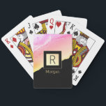 Name & Monogram Black & Gold Box Pink & Gold Agate Playing Cards<br><div class="desc">Personalise your name in gold and monogram in black on trendy black and gold box and pink and gold agate.</div>