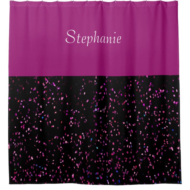 Name Monogram Black Purple Pink Glitter Patterns  Shower Curtain (Front)