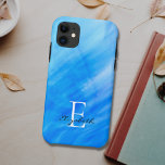 Name Monogram Blue iPhone 11 Case<br><div class="desc">This stylish iPhone case is decorated with a watercolor wash design in shades of blue.
Easily customisable with your name,  and monogram.
Use the Customise Further option to change the text size,  style,  or colour if you wish.</div>