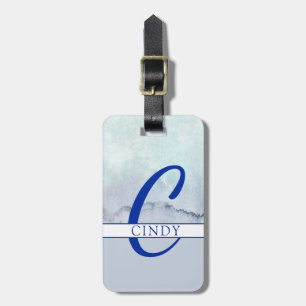 Name Monogram Blue Watercolor Luggage Tag