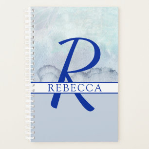 Name Monogram Blue Watercolor Planner