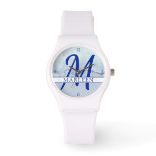Name Monogram Blue Watercolor Watch
