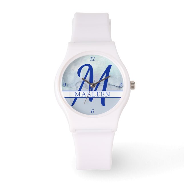 Name | Monogram Blue Watercolor Watch (Front)