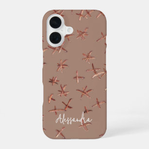 Name Monogram Boho Minimalist Brown Roze Gold Chic iPhone 16 Case