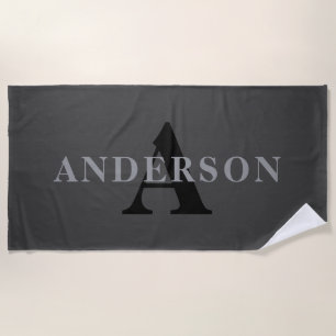 Name & Monogram   Dark Gray Beach Towel