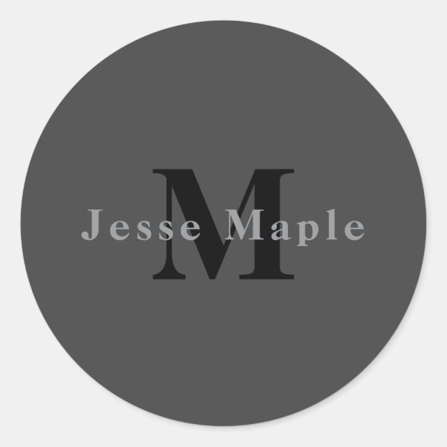 Name & Monogram | Dark Grey Classic Round Sticker (Front)