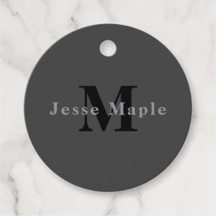 Name & Monogram   Dark Grey Favour Tags