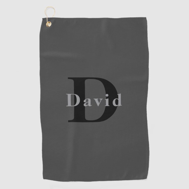 Name & Monogram | Dark Grey Golf Towel (Front)