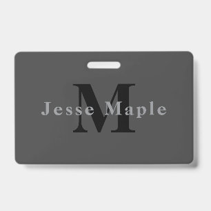 Name & Monogram   Dark Grey ID Badge