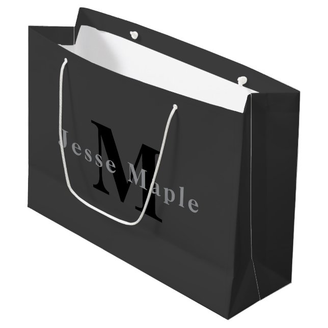 Name & Monogram | Dark Grey Large Gift Bag (Front Angled)