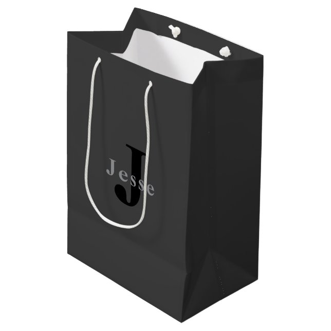 Name & Monogram | Dark Grey Medium Gift Bag (Front Angled)