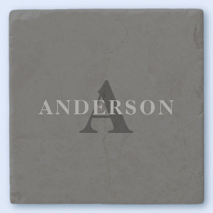 Name & Monogram   Dark Grey Stone Coaster