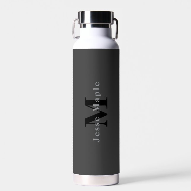 Name & Monogram | Dark Grey Water Bottle (Front)
