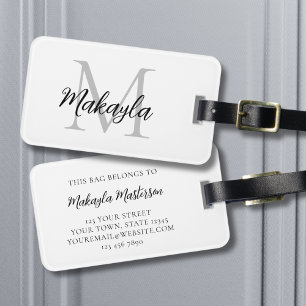 Name Monogram Elegant Script Luggage Tag