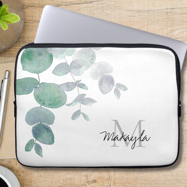 Name Monogram Eucalyptus  Laptop Sleeve (Creator Uploaded)