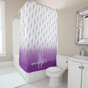Name Monogram Farmhouse Lavender Flower Pattern Shower Curtain