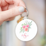 Name Monogram Floral Key Ring<br><div class="desc">This pretty keychain is decorated with a watercolor bouquet of roses and foliage in shades of pink,  coral,  and green. 
Easily customisable.
Original Watercolor © Michele Davies.</div>