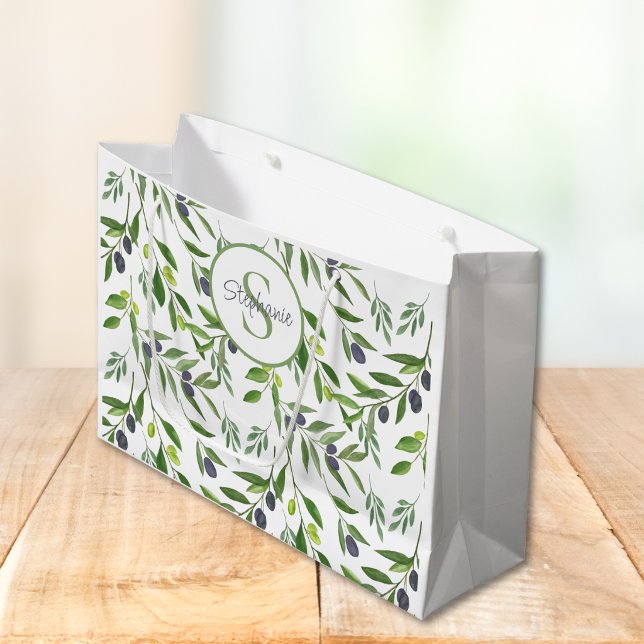 Name Monogram French Country Olive Pattern  Large Gift Bag (Creator Uploaded)