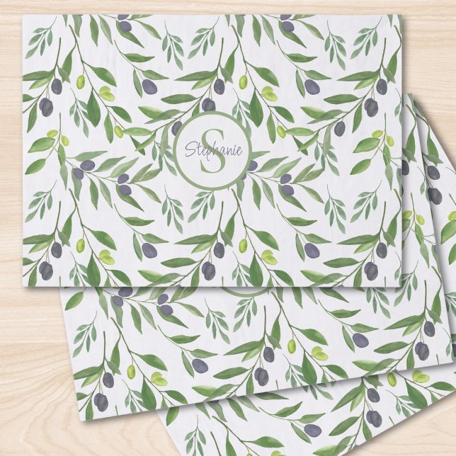Name Monogram French Country Olive Pattern Tissue Paper (Creator Uploaded)