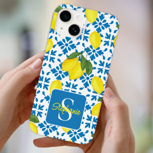 Name Monogram French Country Tile Lemon Pattern iPhone 14 Case